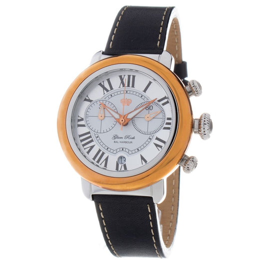 GLAM ROCK Black Leather Dress Watch