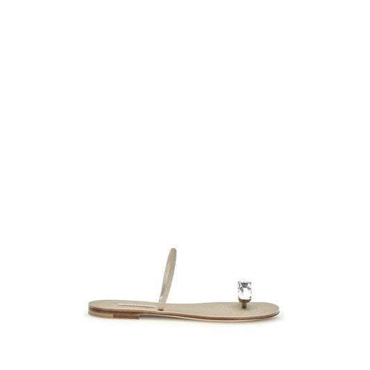 Casadei Gold Calf Leather Bos Taurus Flat Sandals