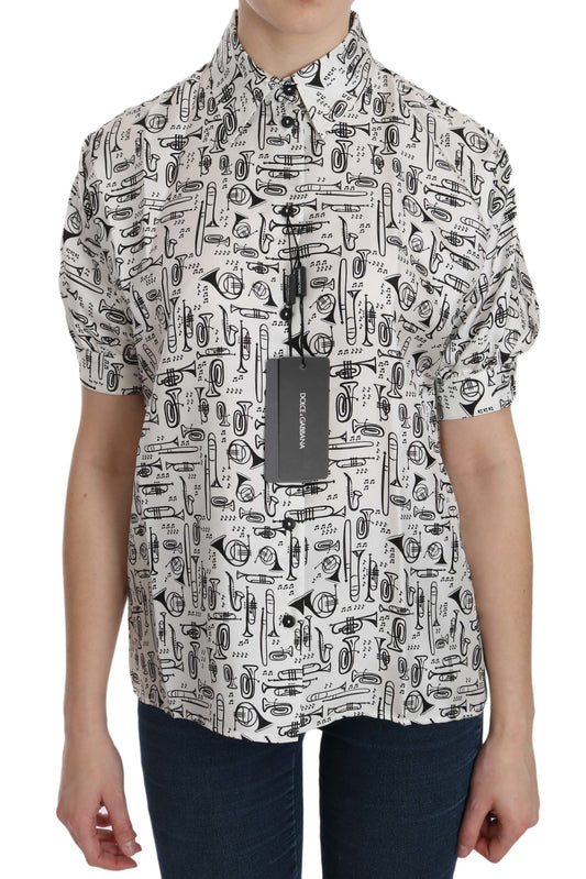 Top de seda con cuello y estampado de instrumentos musicales de Dolce &amp; Gabbana