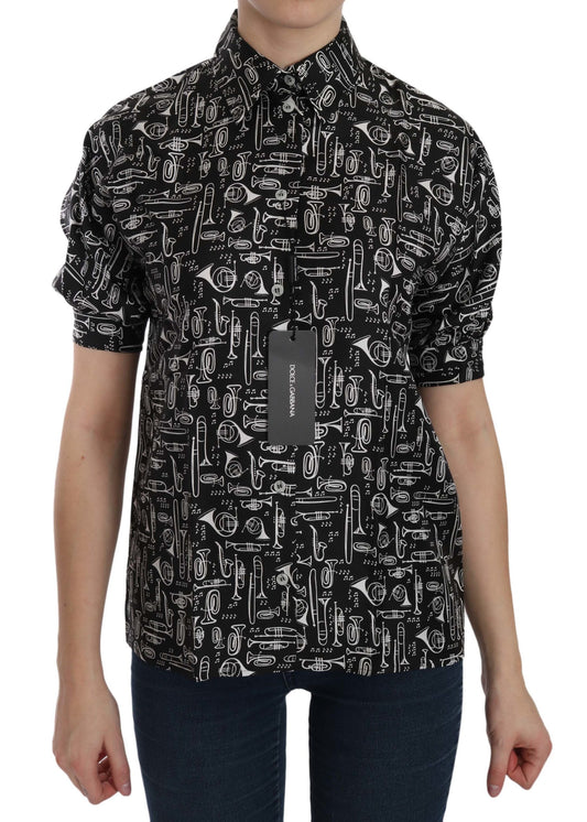 Top elegante de seda con diseño de instrumento musical de Dolce &amp; Gabbana
