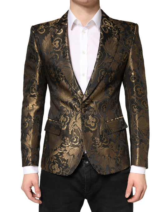 Dolce & Gabbana Gold Jacquard Single Breasted Tuxedo Blazer
