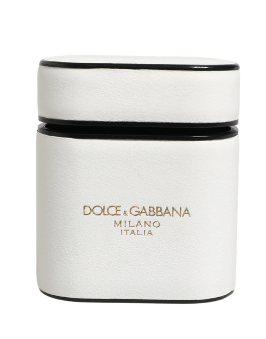 Dolce & Gabbana White Calf Leather Logo Print Flip Holder  Airpods Case