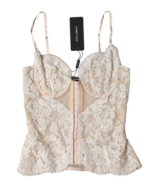 Dolce & Gabbana Beige Floral Lace Corset Lingerie Underwear