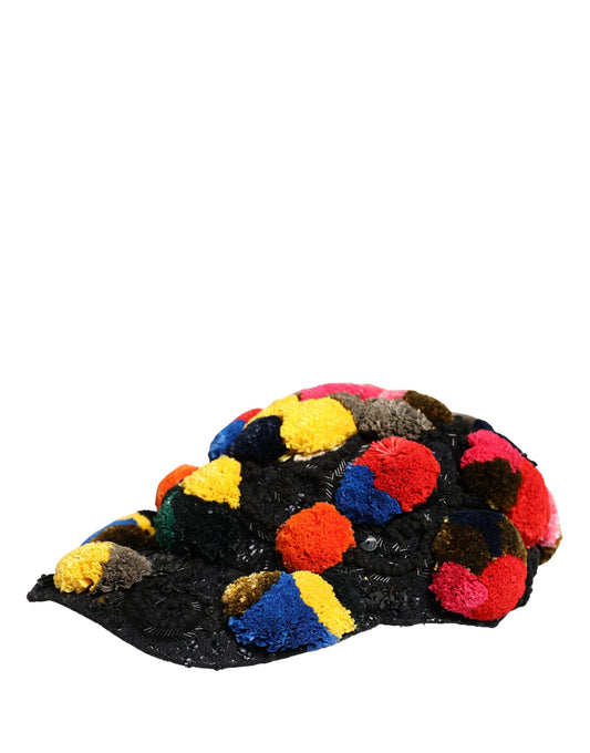 Dolce & Gabbana Multicolor Pom Poms Sequin Embellishment Hat
