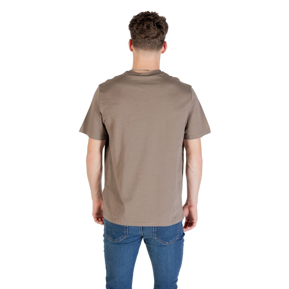 A brown cotton t-shirt with short sleeves