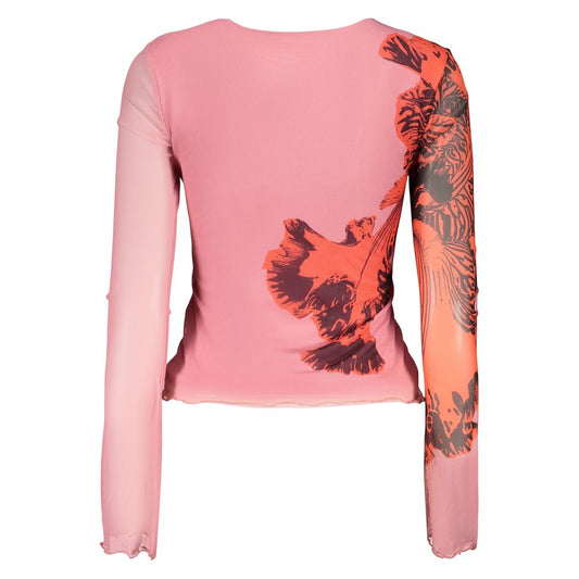 Pink women's t-shirt with floral design on back