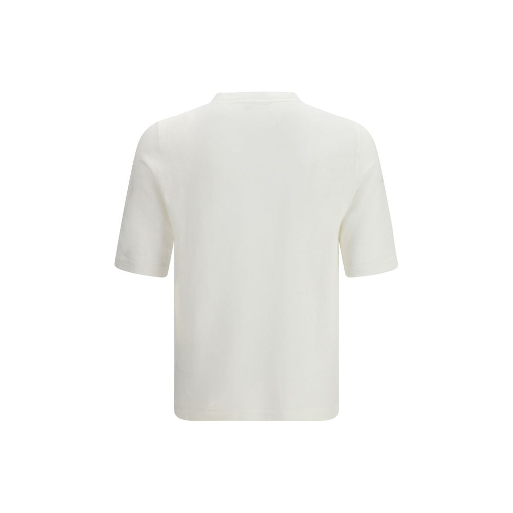 A white linen t-shirt with short sleeves