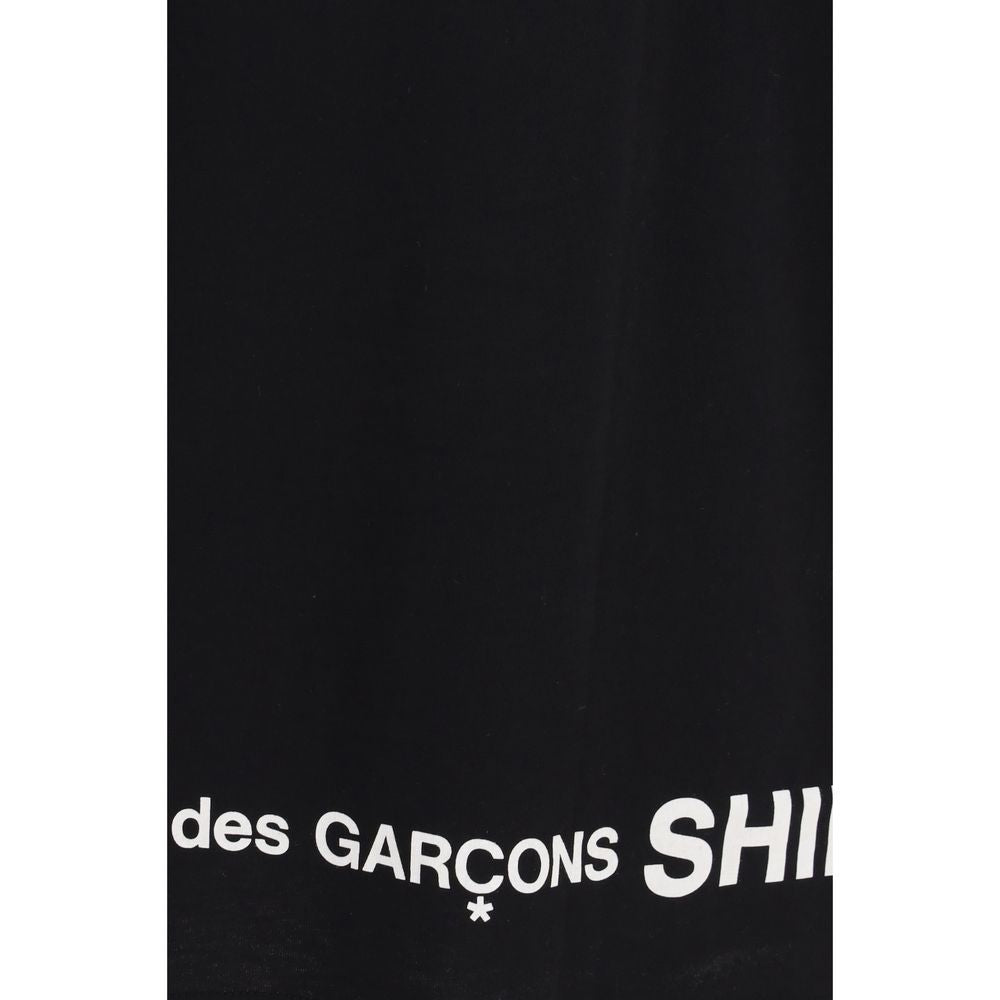 A black cotton t-shirt with white text