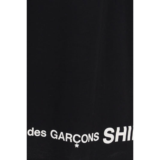 A black cotton t-shirt with white text
