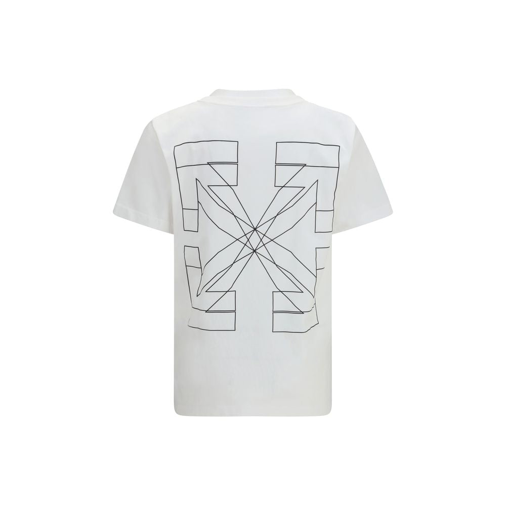 A white cotton t-shirt with a black geometric design on the back