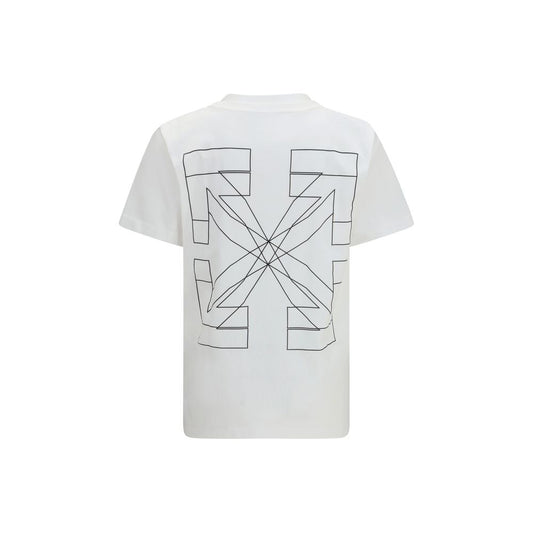 A white cotton t-shirt with a black geometric design on the back