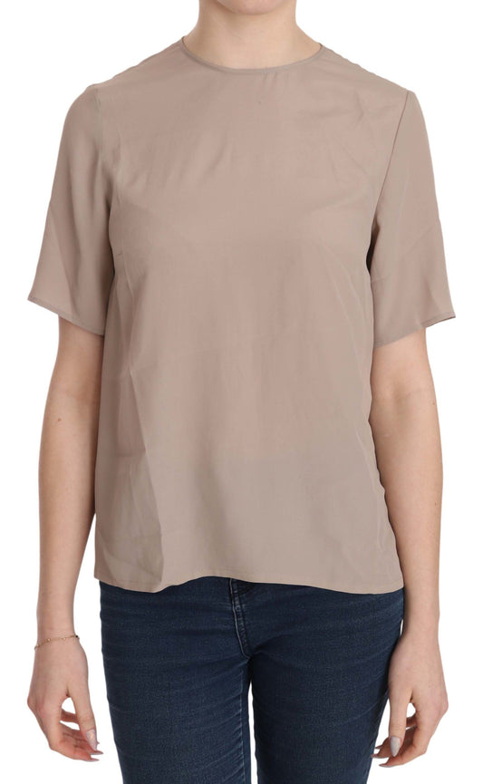 Dolce &amp; Gabbana Elegante Blusa Girocollo in Misto Seta Beige