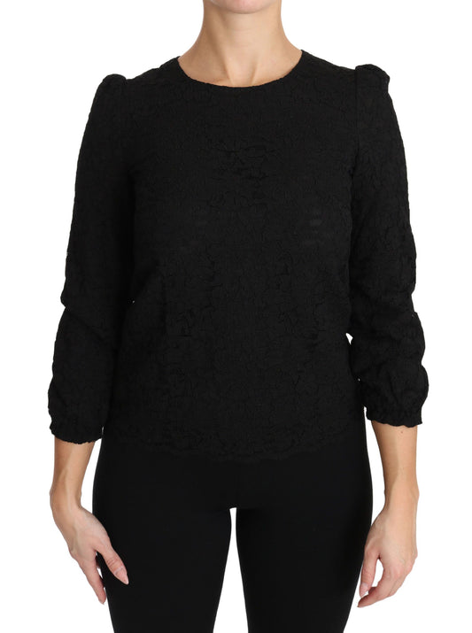 Dolce &amp; Gabbana Elegante blusa nera con scollo a giro e stampa floreale