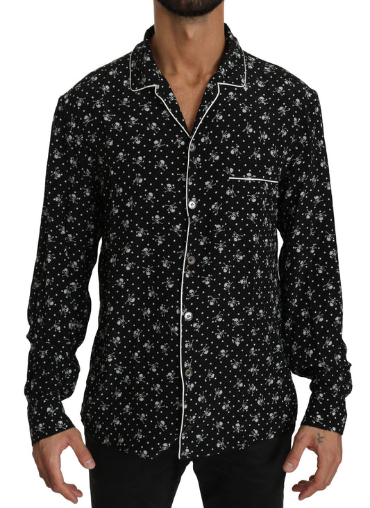 Camicia da pigiama elegante in seta Dolce &amp; Gabbana con stampa teschio