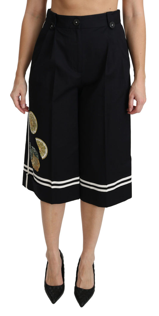 Pantaloni palazzo cropped a vita alta Dolce &amp; Gabbana in nero limone