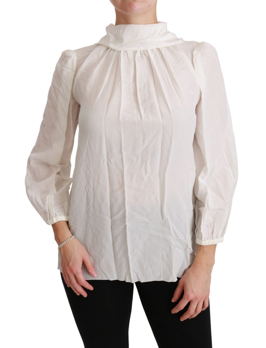 Dolce &amp; Gabbana Elegante blusa a collo alto in seta bianca