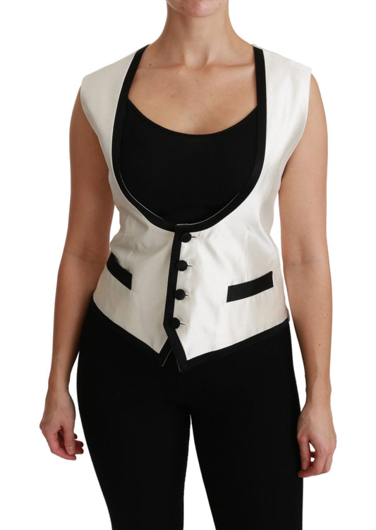 Dolce &amp; Gabbana Elegante Gilet Senza Maniche in Seta in Bianco e Nero
