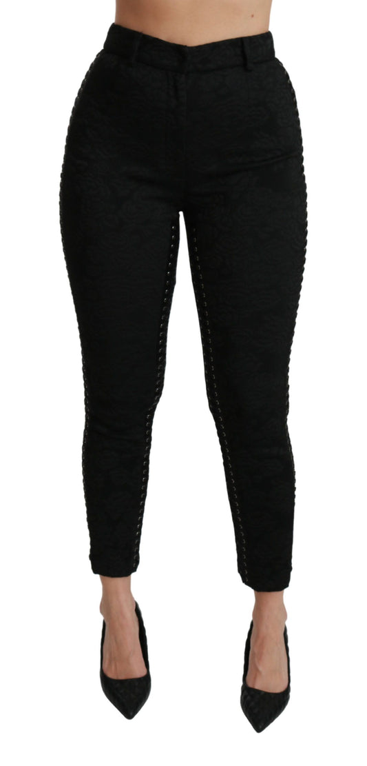 Pantaloni eleganti in broccato nero a vita alta di Dolce &amp; Gabbana