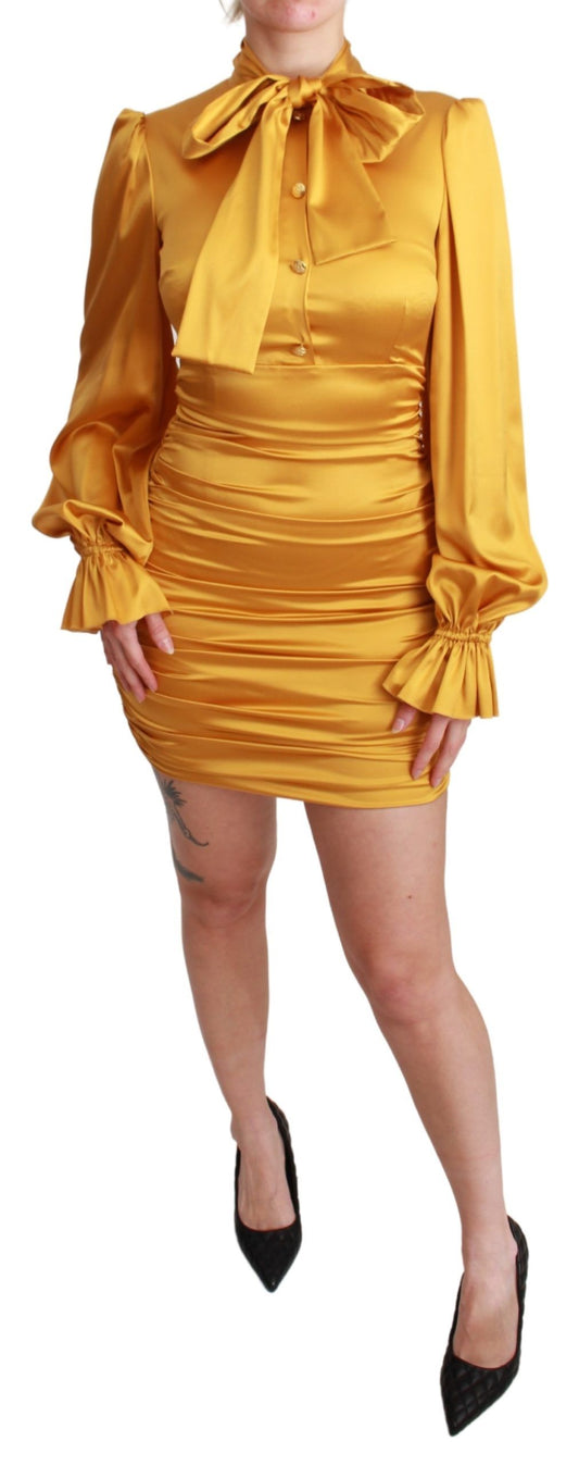 Mini abito aderente in seta giallo radioso Dolce &amp; Gabbana