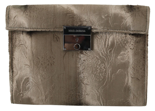 Borsa a mano Dolce &amp; Gabbana in velluto beige con stampa coccodrillo in pelle