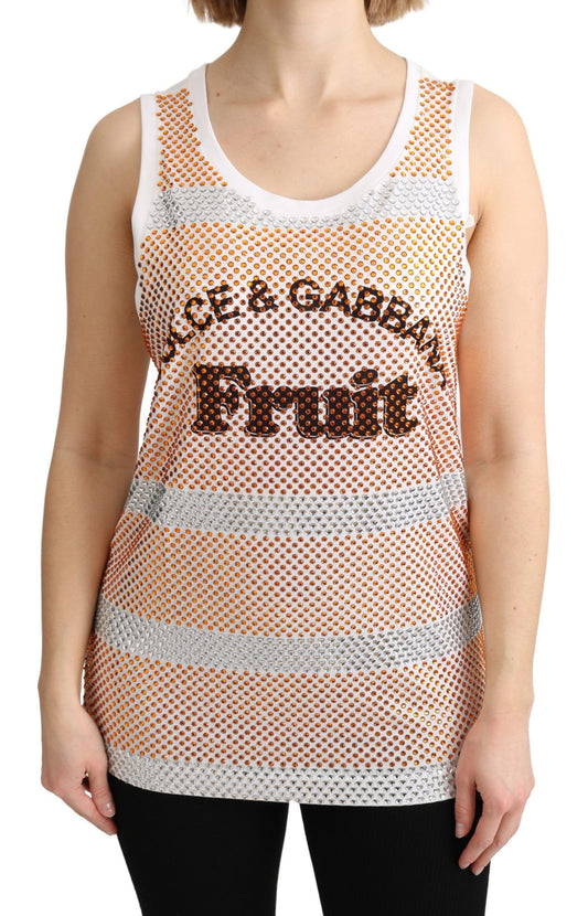 Top senza maniche in cotone decorato con cristalli Dolce &amp; Gabbana