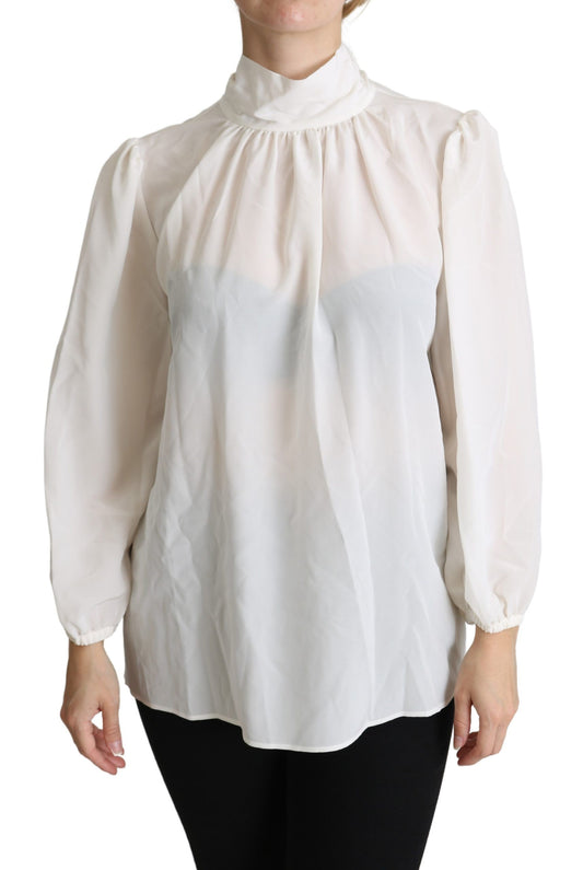 Elegante blusa in seta bianca con fiocco Dolce &amp; Gabbana