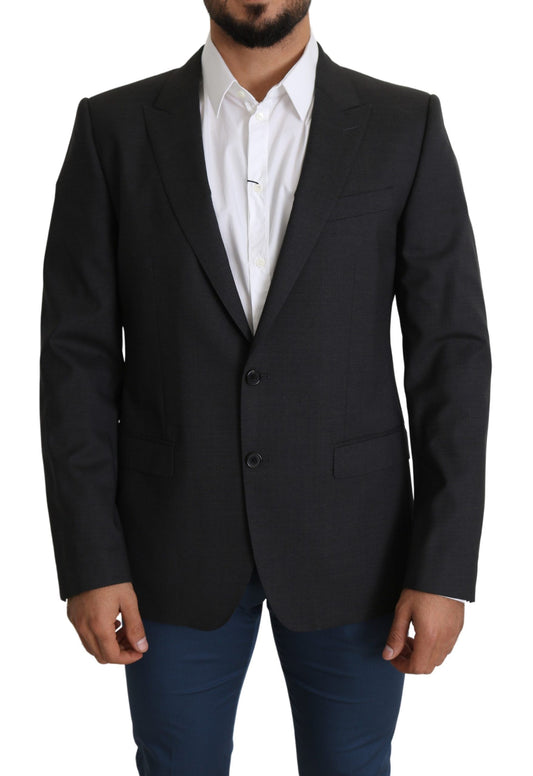 Blazer slim fit in misto lana e seta grigio elegante Dolce &amp; Gabbana