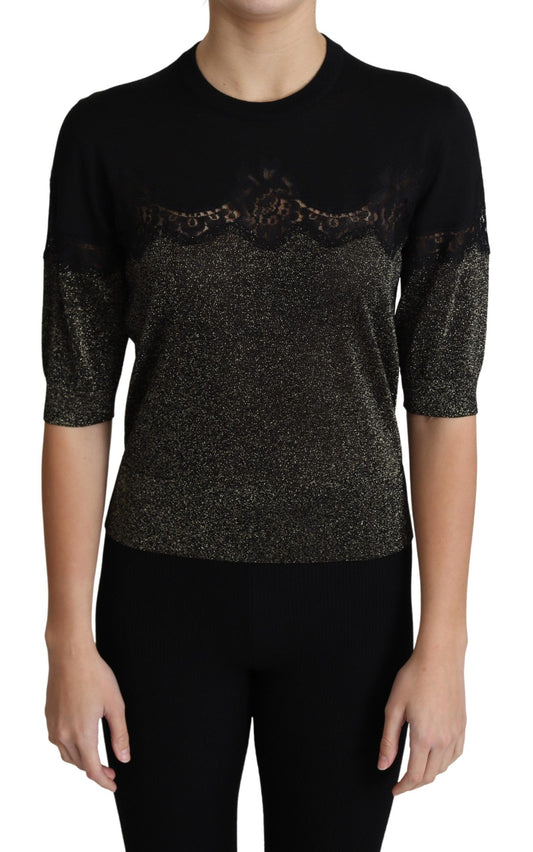 Dolce &amp; Gabbana Elegante Blusa in Pizzo Jersey con Filati di Lurex