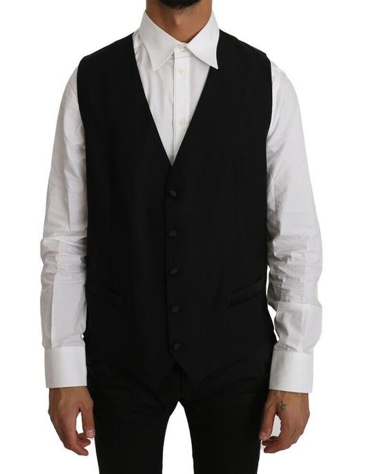 Dolce &amp; Gabbana Elegante Gilet Nero in Misto Lana
