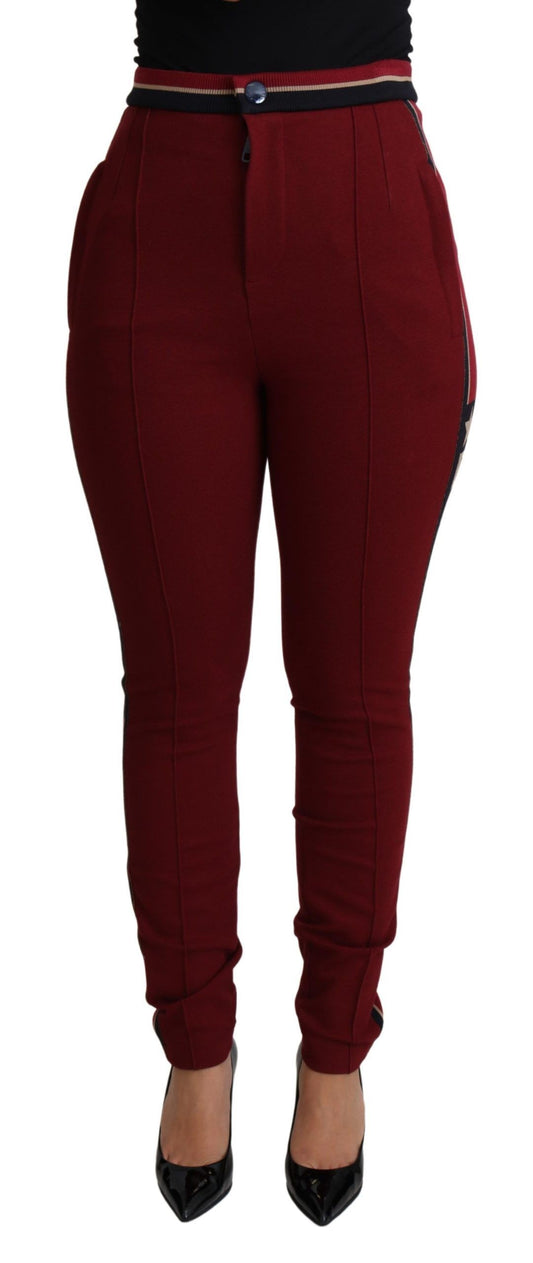 Pantaloni skinny rossi ricamati a vita alta di Dolce &amp; Gabbana