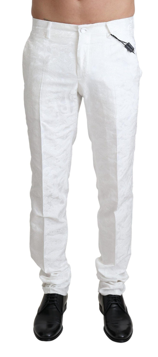 Pantalones de vestir elegantes de brocado blanco de Dolce &amp; Gabbana