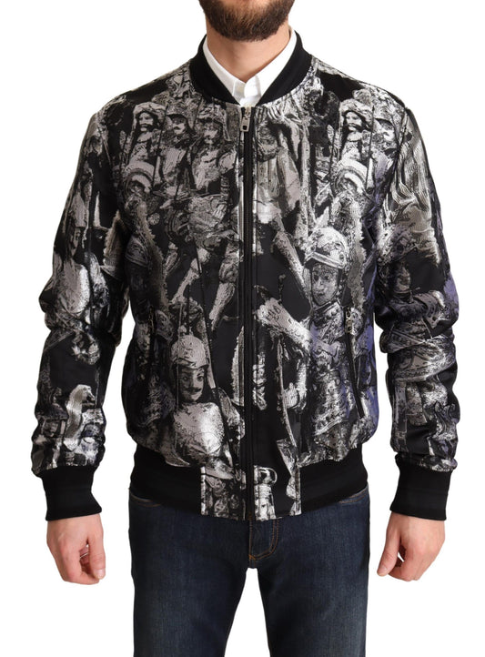 Dolce &amp; Gabbana Elegante Bomber Nero con Dettagli Argento