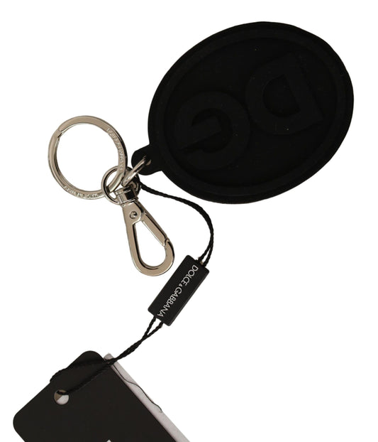 Portachiavi Dolce &amp; Gabbana Chic in gomma nera e ottone con logo