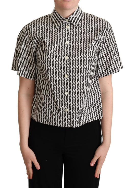Polo elegante de algodón con estampado blanco y negro de Dolce &amp; Gabbana