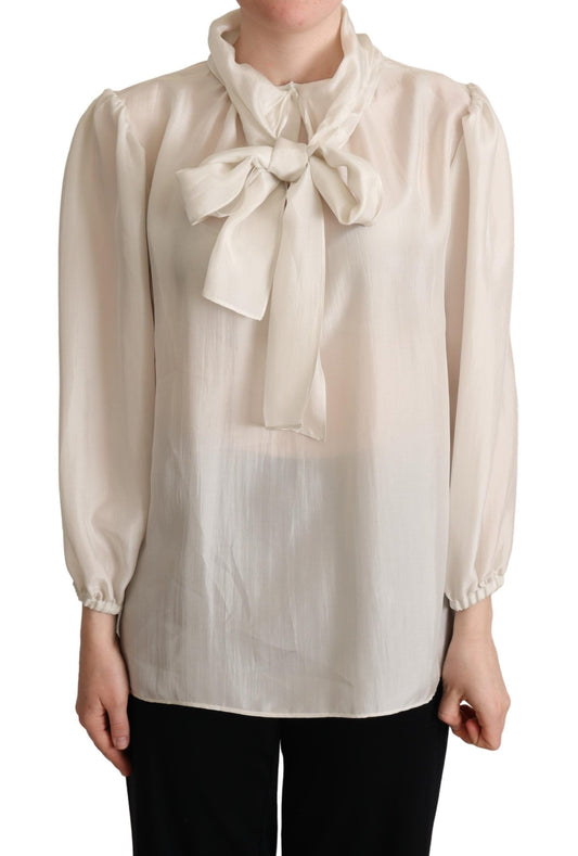 Dolce &amp; Gabbana Elegante Blusa Ascot in Seta Grigio Chiaro