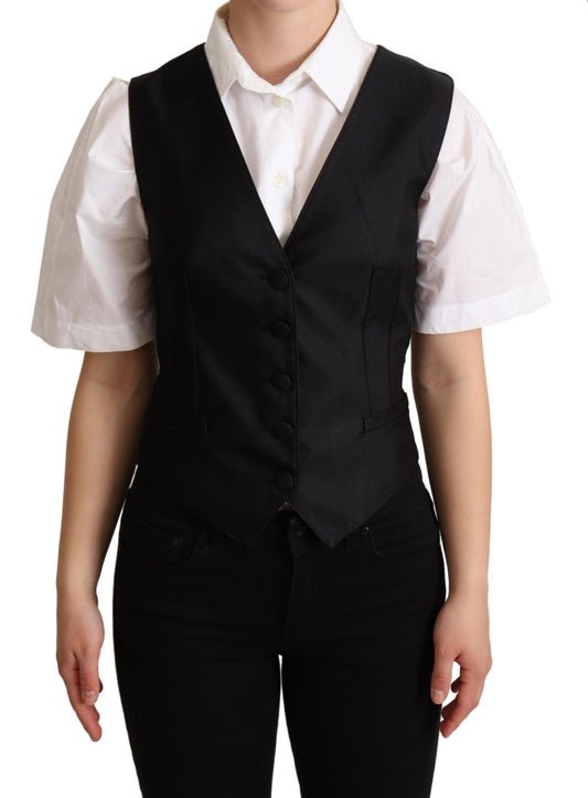 Elegante gilet nero in misto seta Dolce &amp; Gabbana
