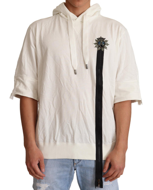 Dolce &amp; Gabbana Exquisite Off-White Maglione con cappuccio in cotone