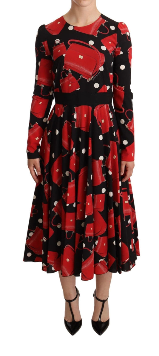 Abito midi svasato con stampa elegante Sicily di Dolce &amp; Gabbana