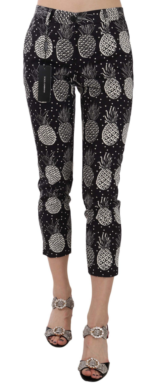 Pantalones capri ajustados con estampado de piña negra chic de Dolce &amp; Gabbana