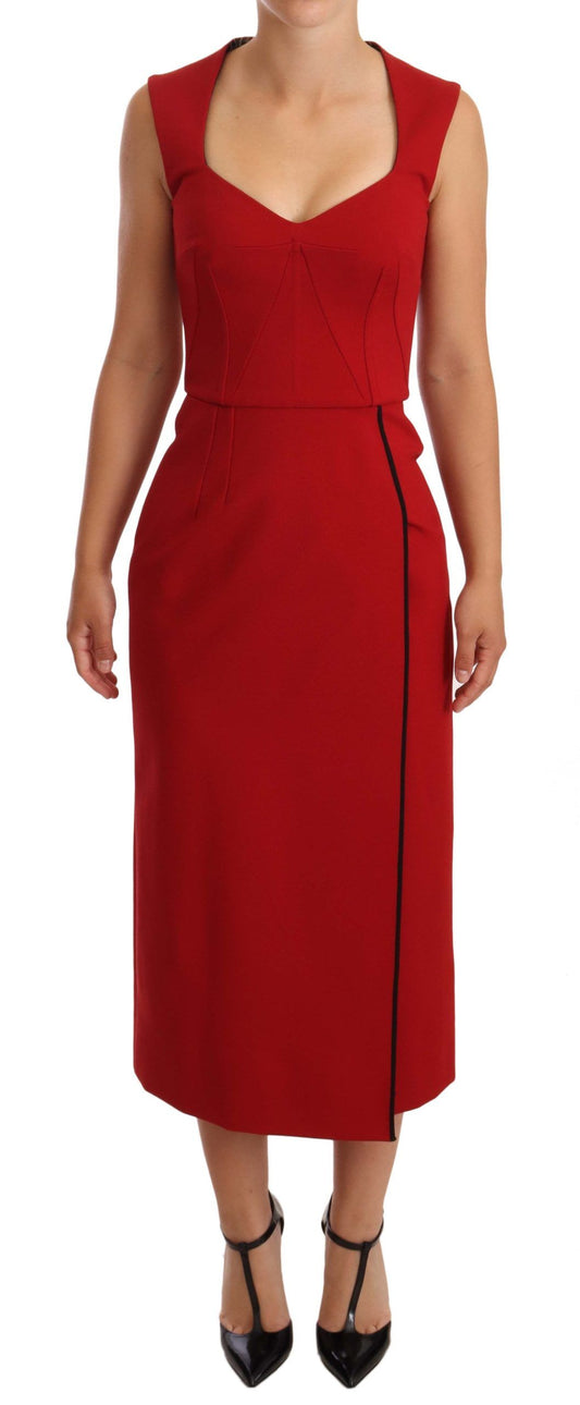 Dolce &amp; Gabbana Elegante Abito Midi con Scollo a Cuore in Rosso