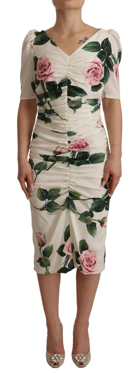 Vestido elegante blanco con estampado floral de Dolce &amp; Gabbana