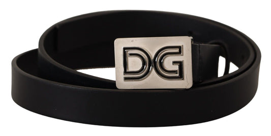 Cintura Dolce &amp; Gabbana in pelle nera elegante con fibbia argentata