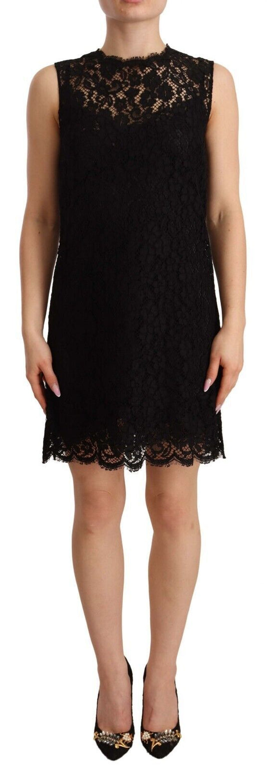 Dolce &amp; Gabbana Elegante Abito Tubino in Pizzo Floreale Nero