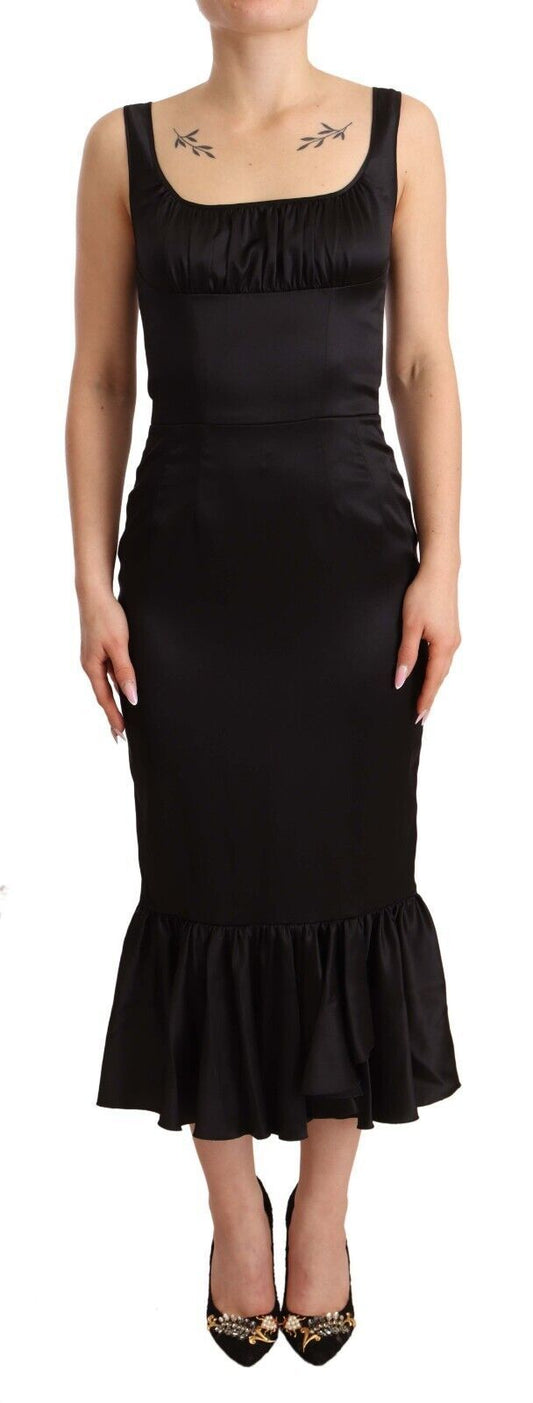 Vestido midi elegante de seda negra de Dolce &amp; Gabbana