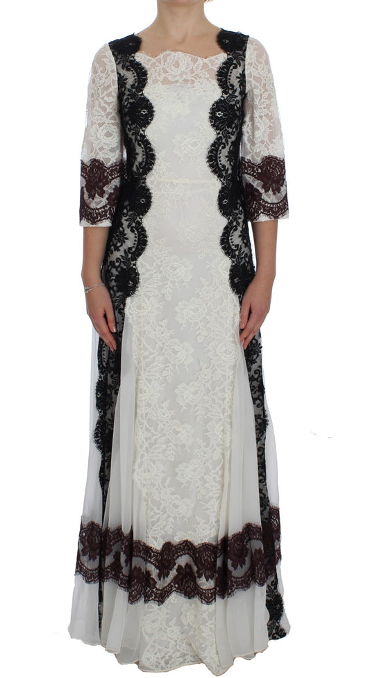 Abito lungo in misto seta e pizzo floreale Dolce &amp; Gabbana