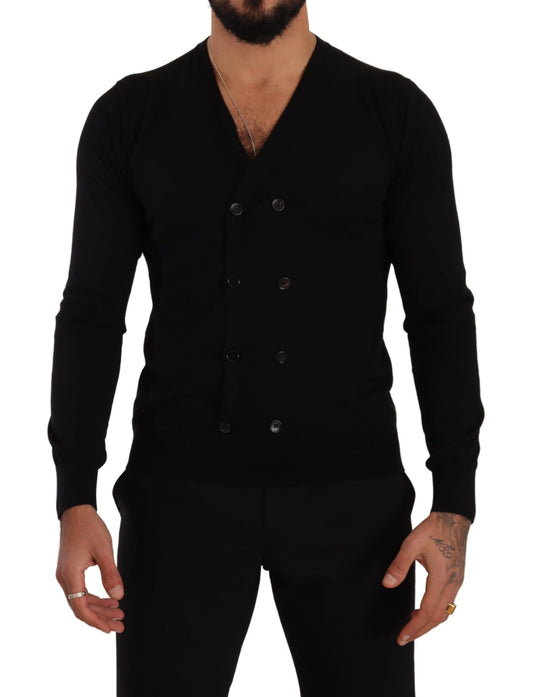 Dolce &amp; Gabbana Elegante Cardigan in Cashmere Nero con Scollo a V