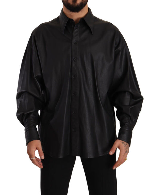 Giacca elegante in pelle nera Dolce &amp; Gabbana