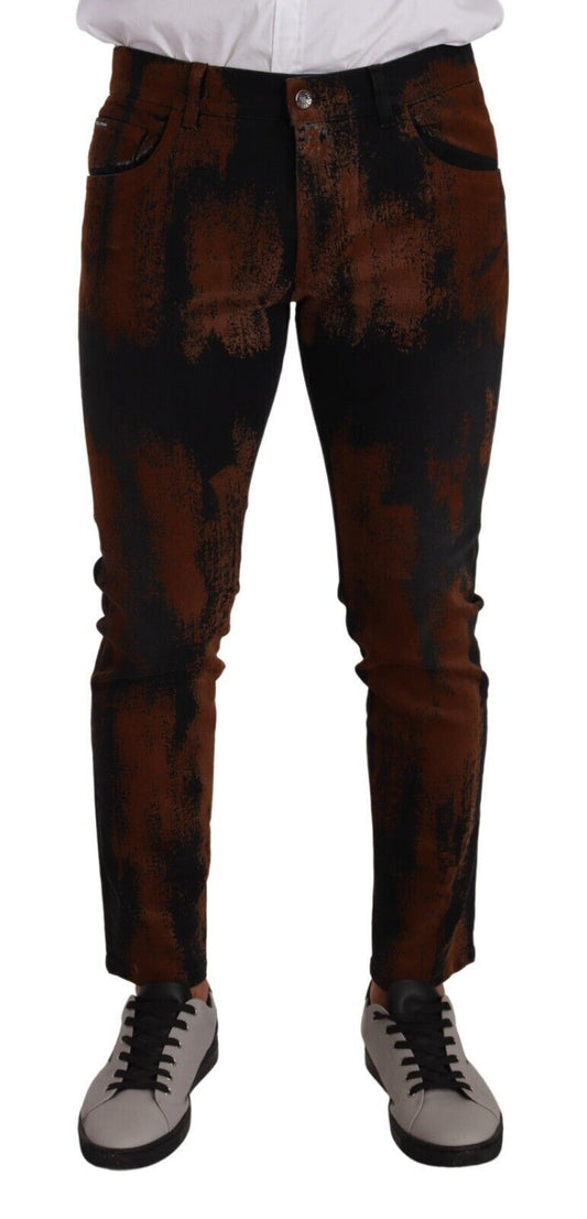 Jeans slim fit tie-dye Dolce &amp; Gabbana Chic neri e marroni