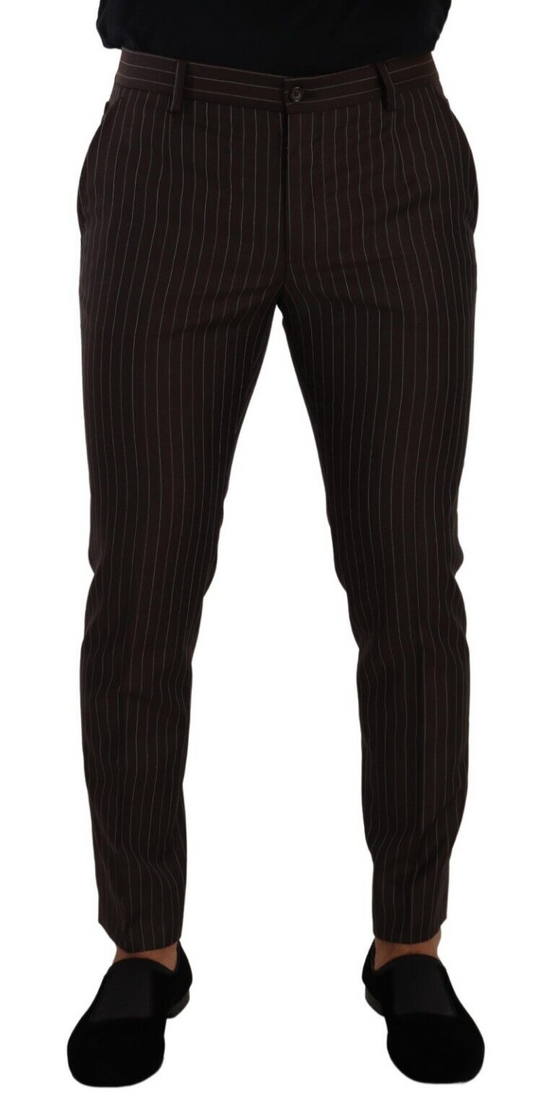 Pantaloni da uomo in lana a righe marroni eleganti di Dolce &amp; Gabbana
