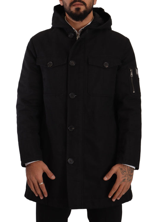 Dolce &amp; Gabbana Elegante Parka Nero con Cappuccio